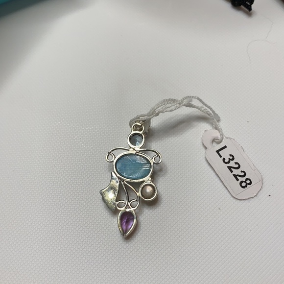 Larimar,Amethyst,Blue Topaz , Natural Pearl Pendant in .925 - Picture 2 of 3